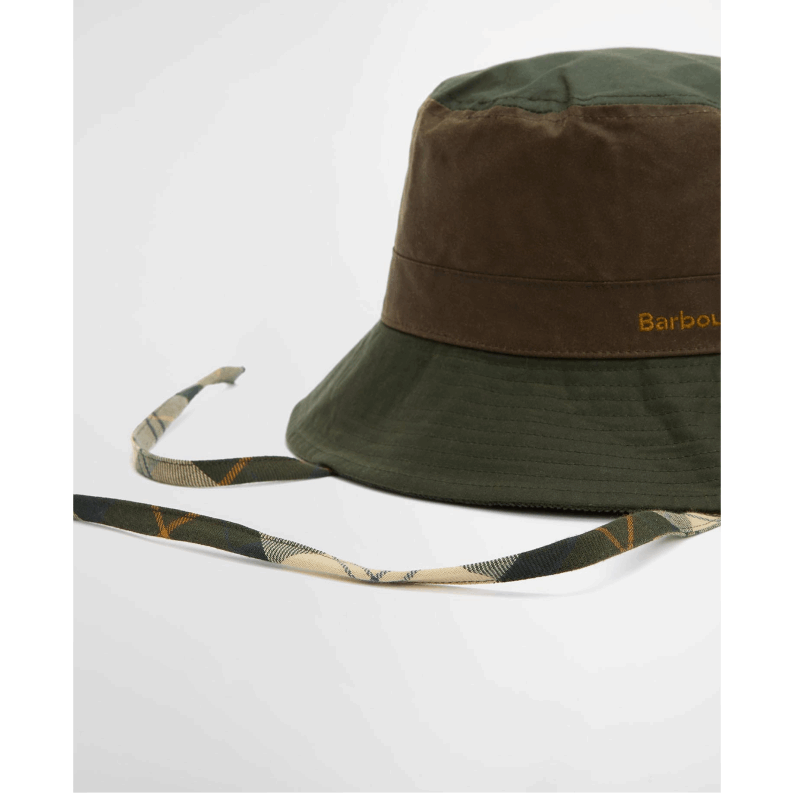 Barbour Brackley Waxed Bucket Hat Olive &amp; Purple