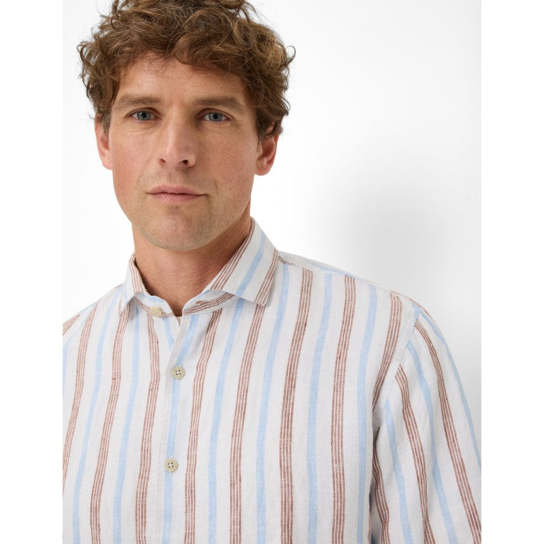 Brax Hardy Pure Linen Striped Short Sleeved Shirt 46-3598