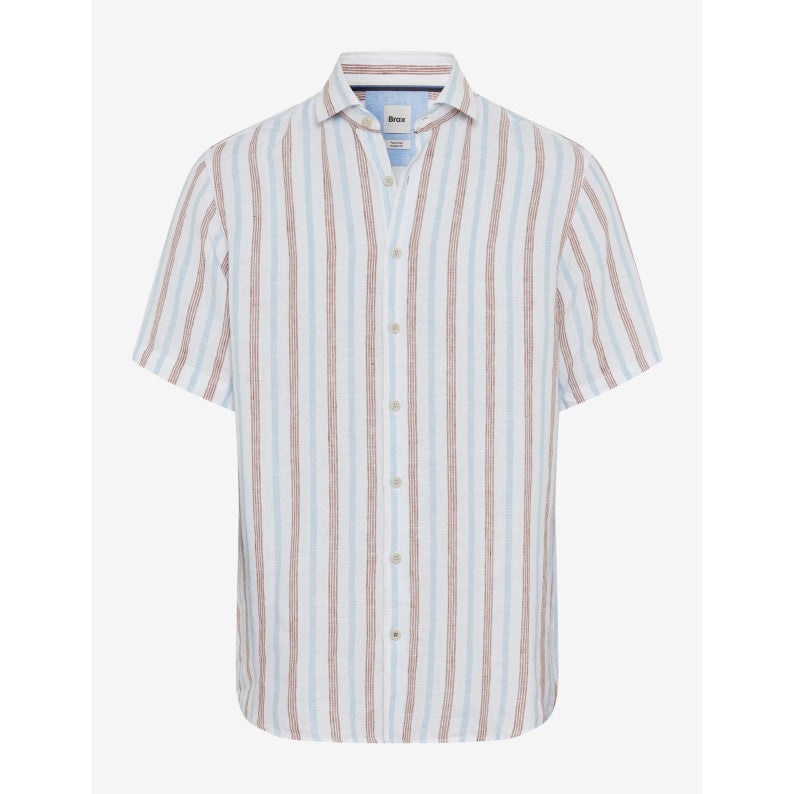 Brax Hardy Pure Linen Striped Short Sleeved Shirt 46-3598
