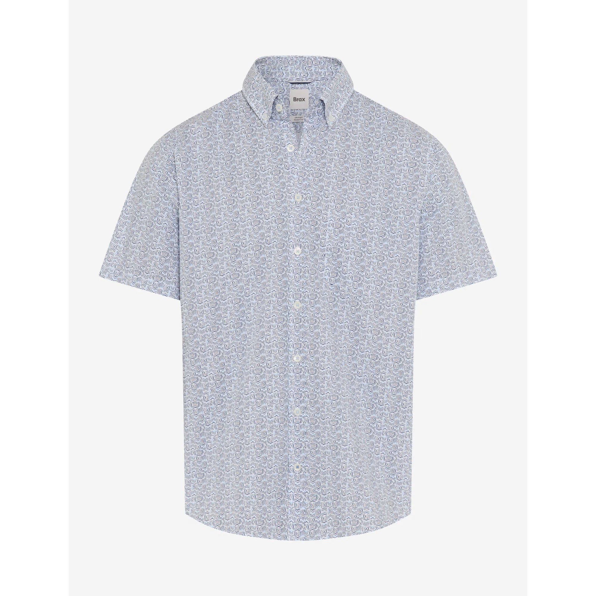 Short-sleeve shirt with a subtle pattern on a white background