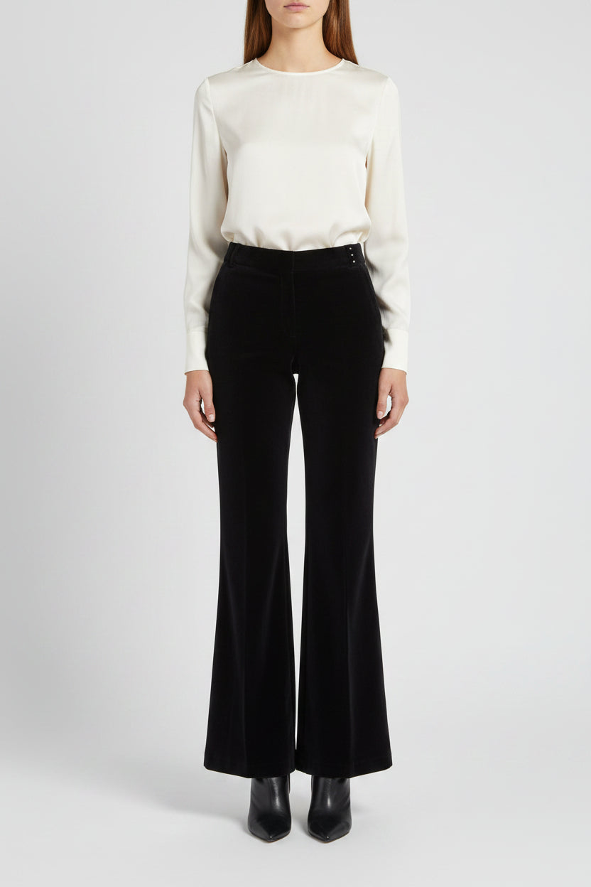 Black wide-leg pants on a white background