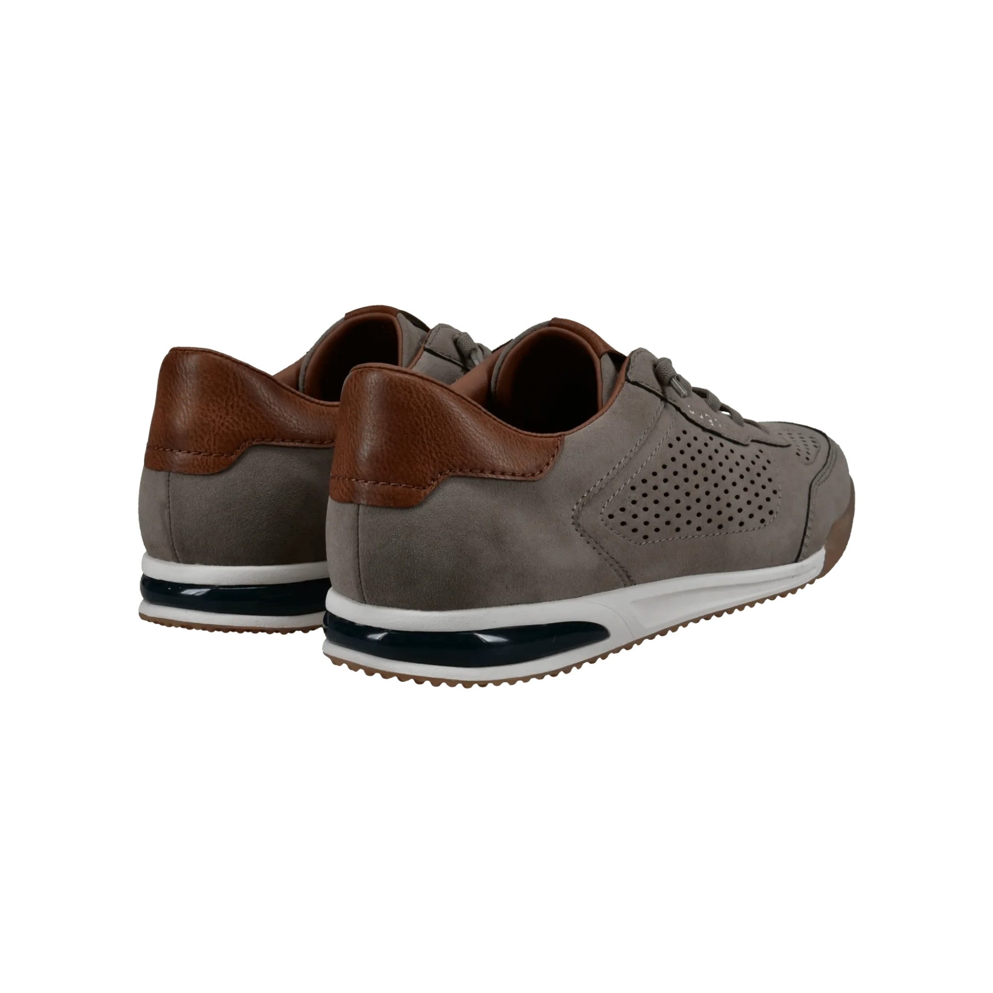 Pair of brown and gray sneakers on a white background