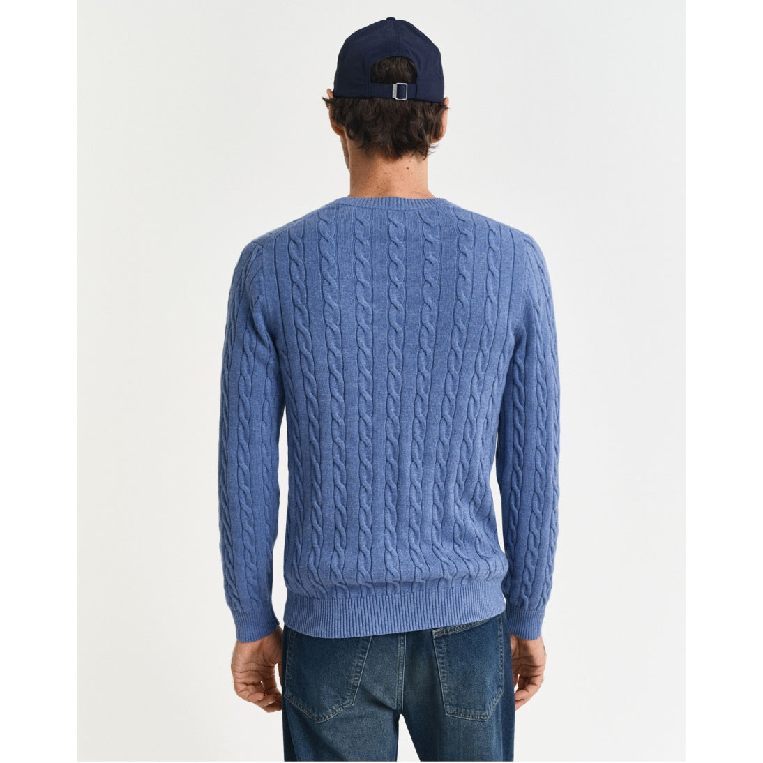 Gant Cable Knit Crew Neck Sweater Denim Blue Melange 8050601