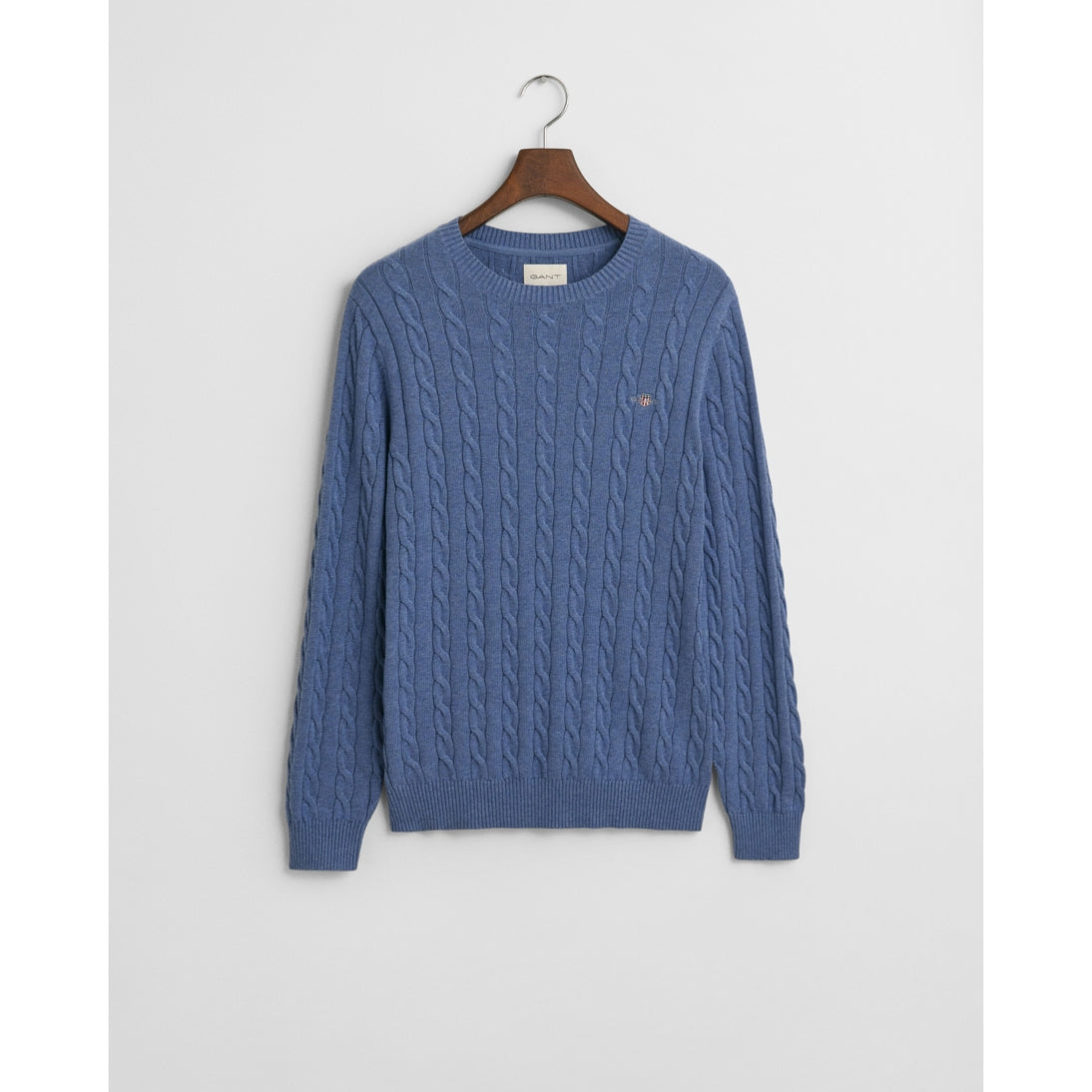 Gant Cable Knit Crew Neck Sweater Denim Blue Melange 8050601