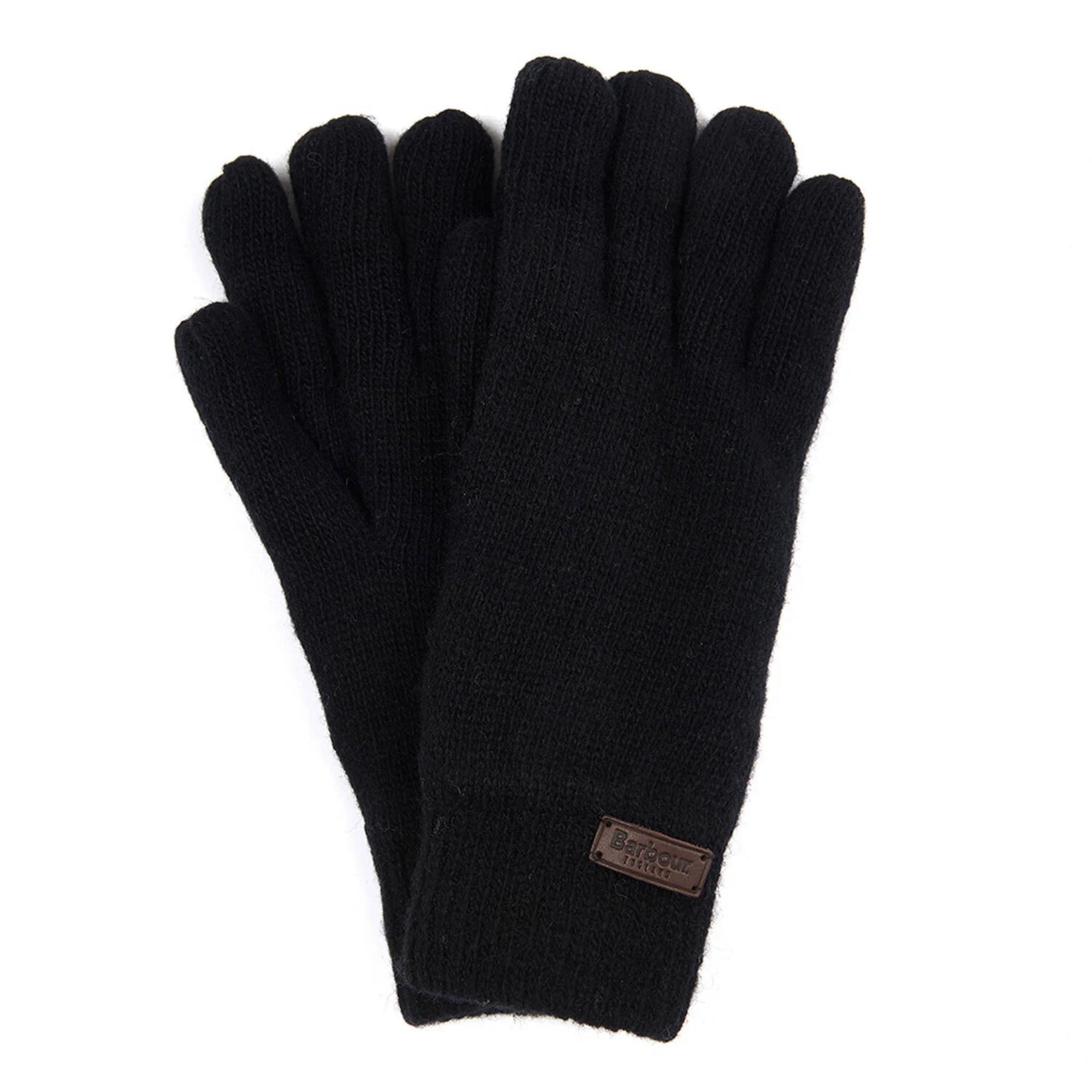 Black gloves with a brand logo on a white background