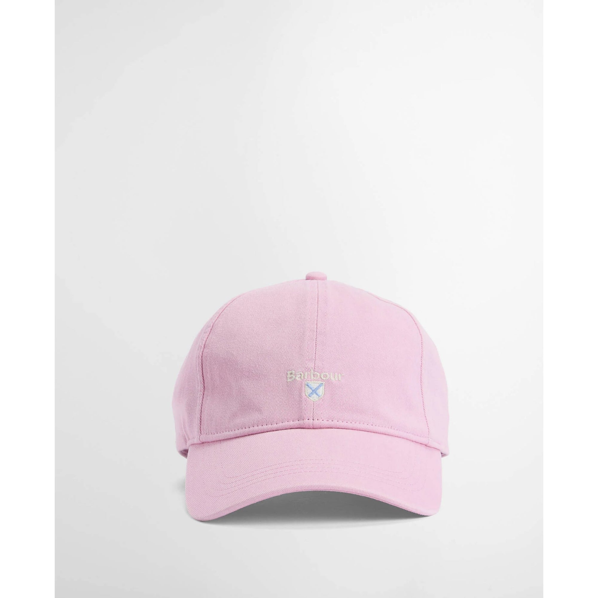 Pink cap with a logo on a light gray background