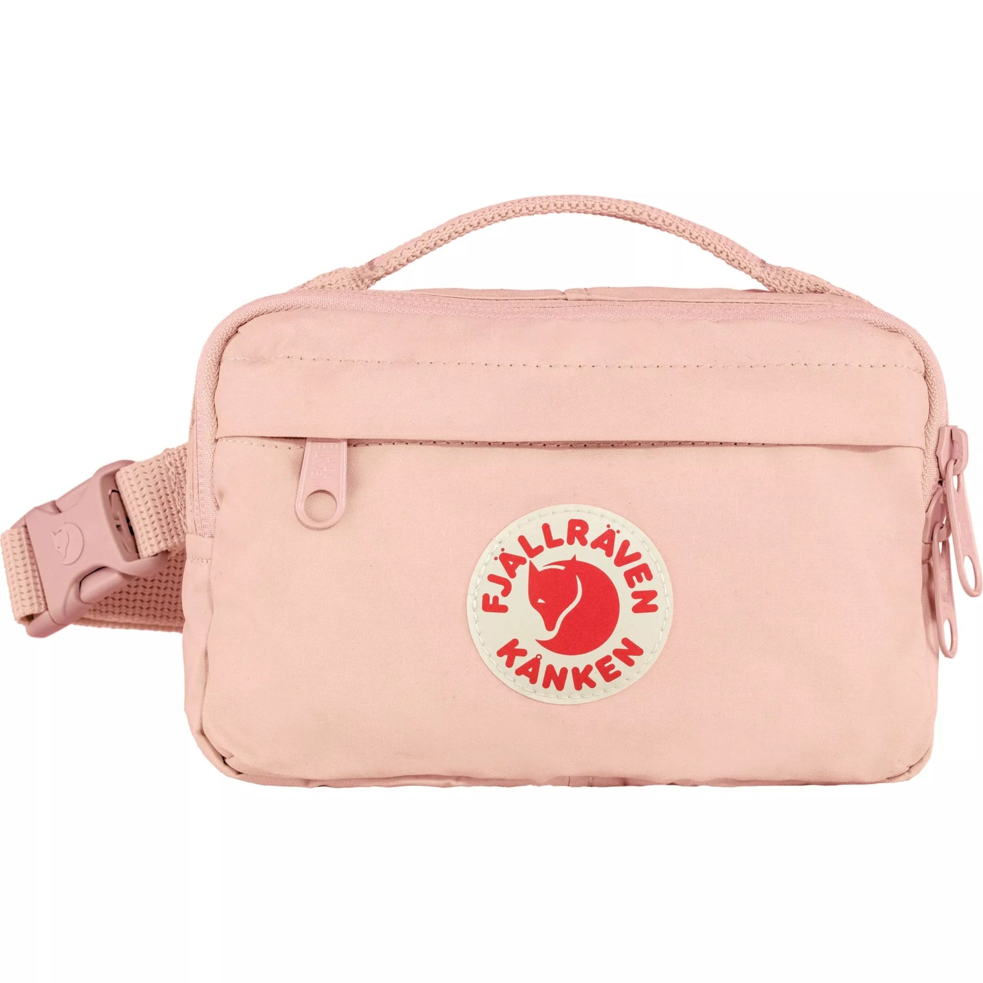 Chalk Rose waist bag with Fjällräven Kånken logo on a white background