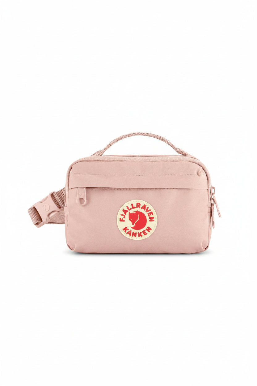 Chalk Rose waist bag with Fjällräven Kånken logo on a white background