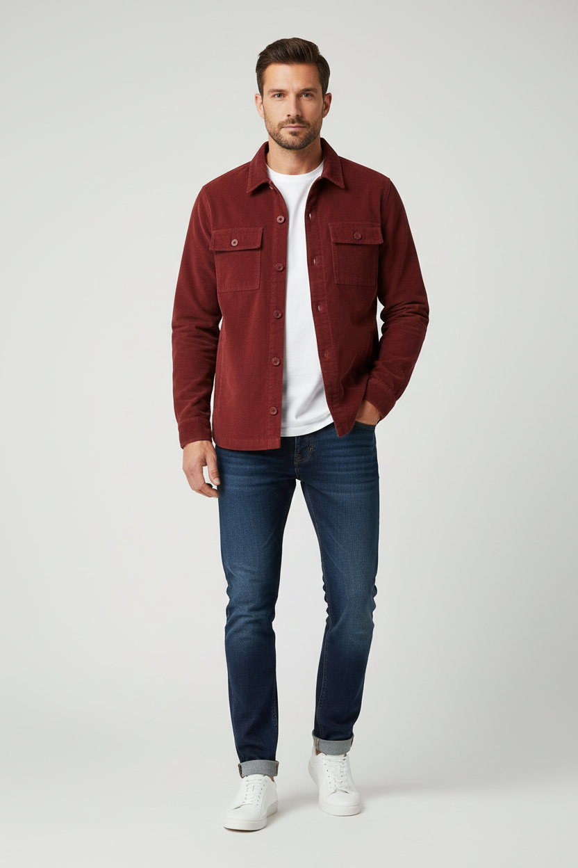 Barbour Tartan Trimmed Cord Overshirt Shacket in Russet Brown