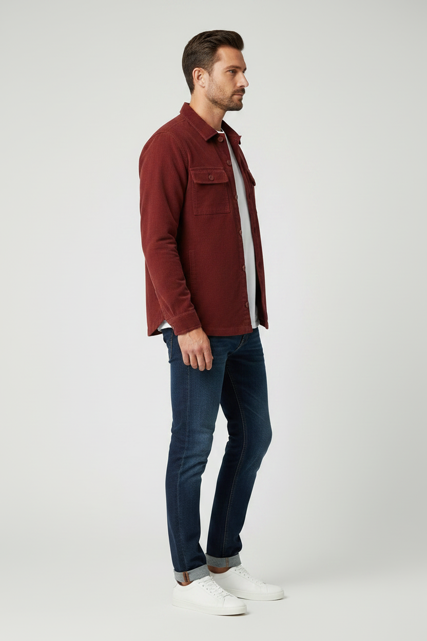Barbour Tartan Trimmed Cord Overshirt Shacket in Russet Brown