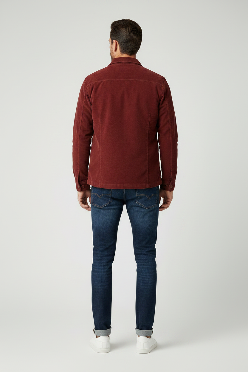 Barbour Tartan Trimmed Cord Overshirt Shacket in Russet Brown