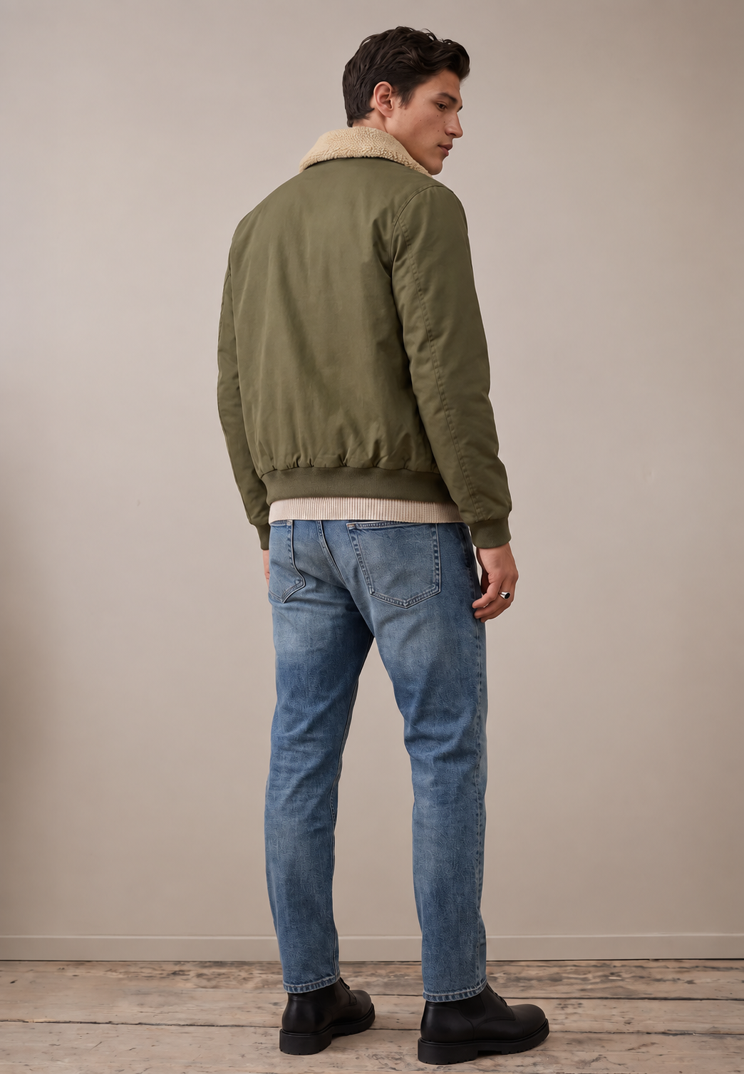 Fynch-Hatton Aviator Bomber Jacket in Dark Khaki