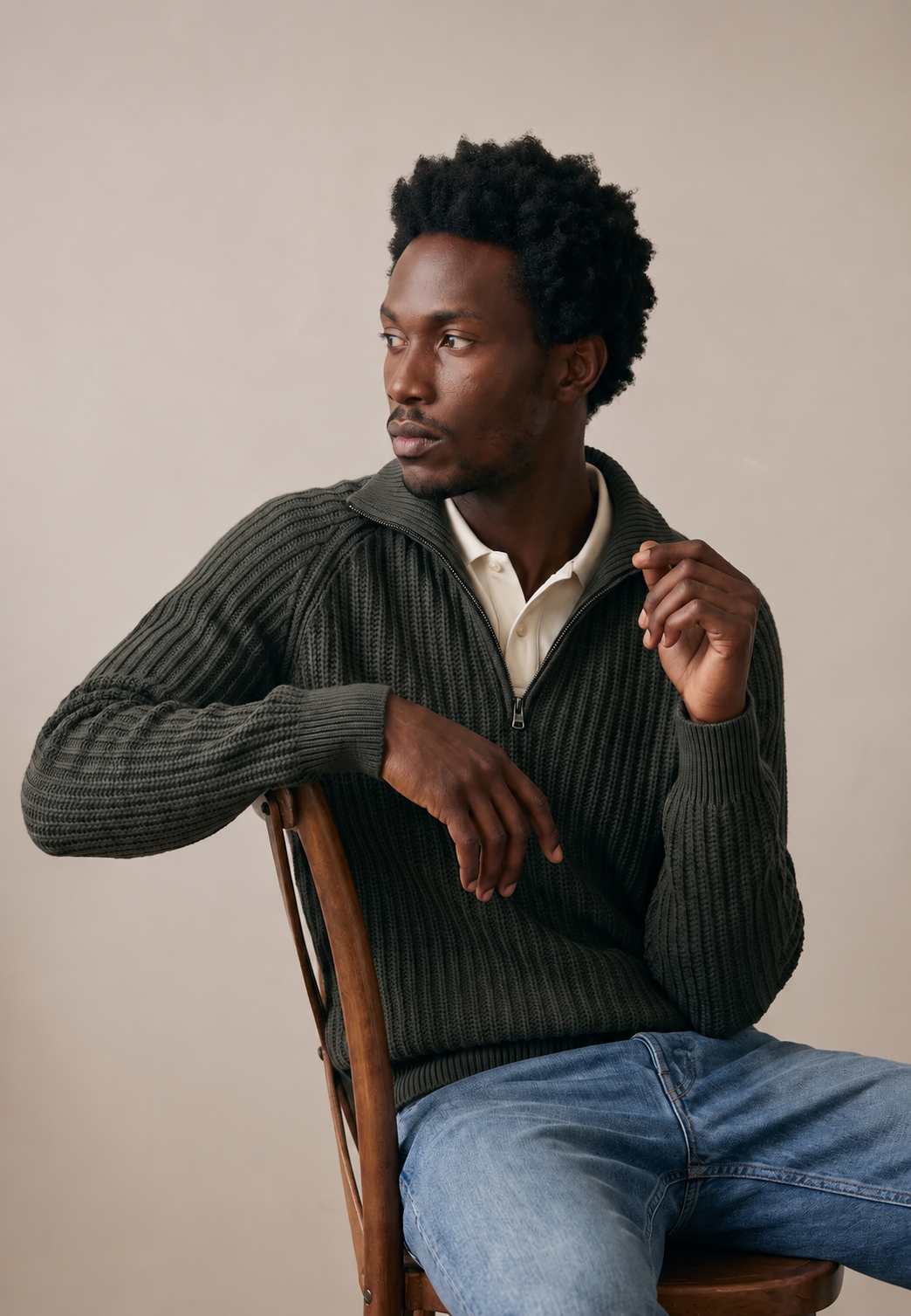 Fynch-Hatton Two Toned Troyer Zip Sweater in Green and Navy