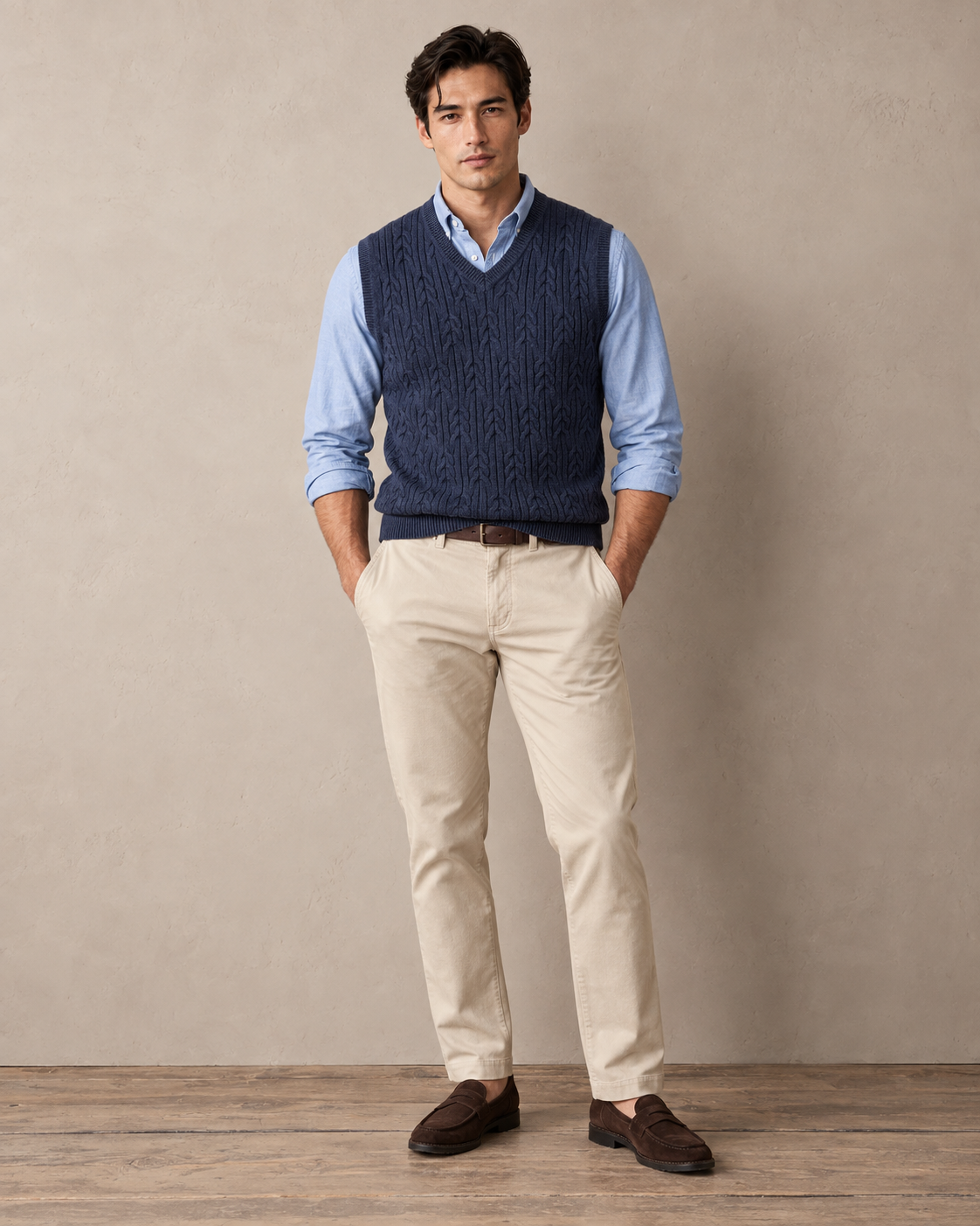 Fynch-Hatton Soft Cable Knit Slipover in Navy