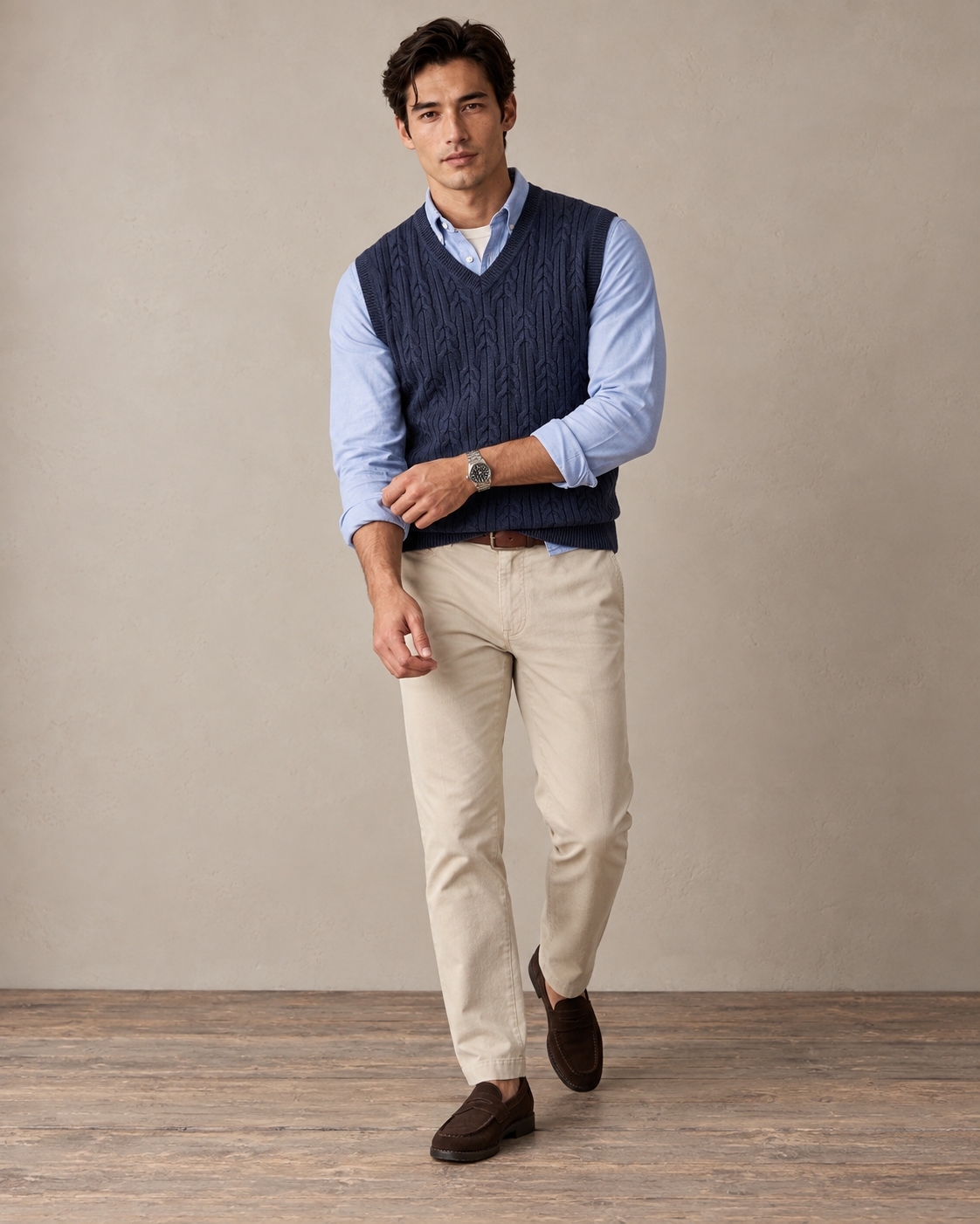 Fynch-Hatton Soft Cable Knit Slipover in Navy