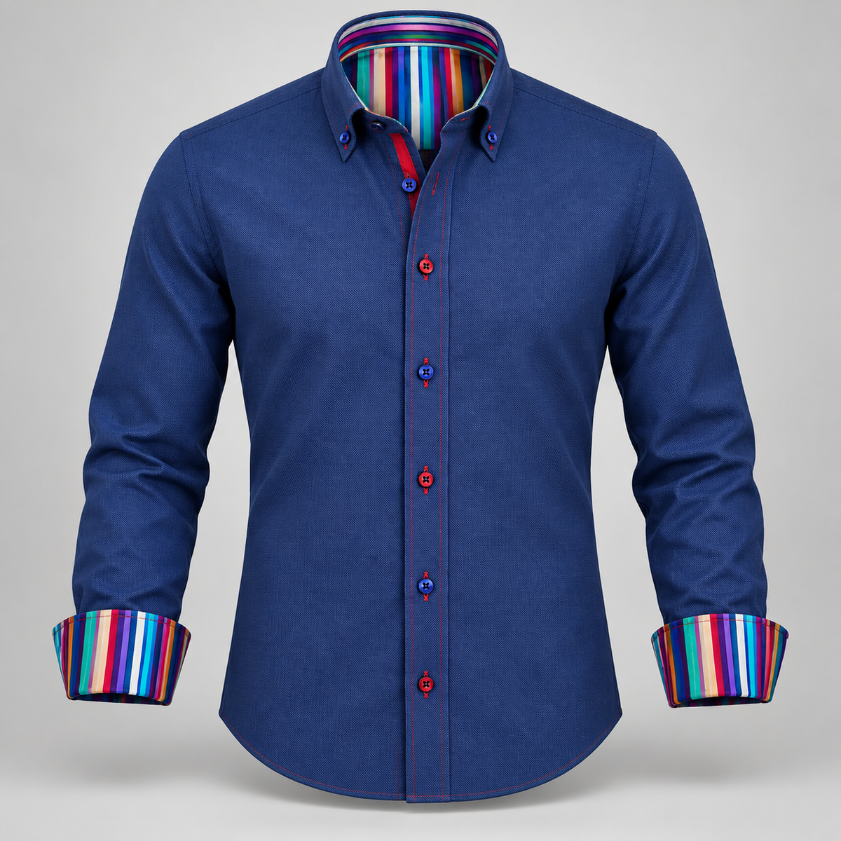 Claudio Lugli Navy Shirt with Stripe Collar Cuffs in Navy