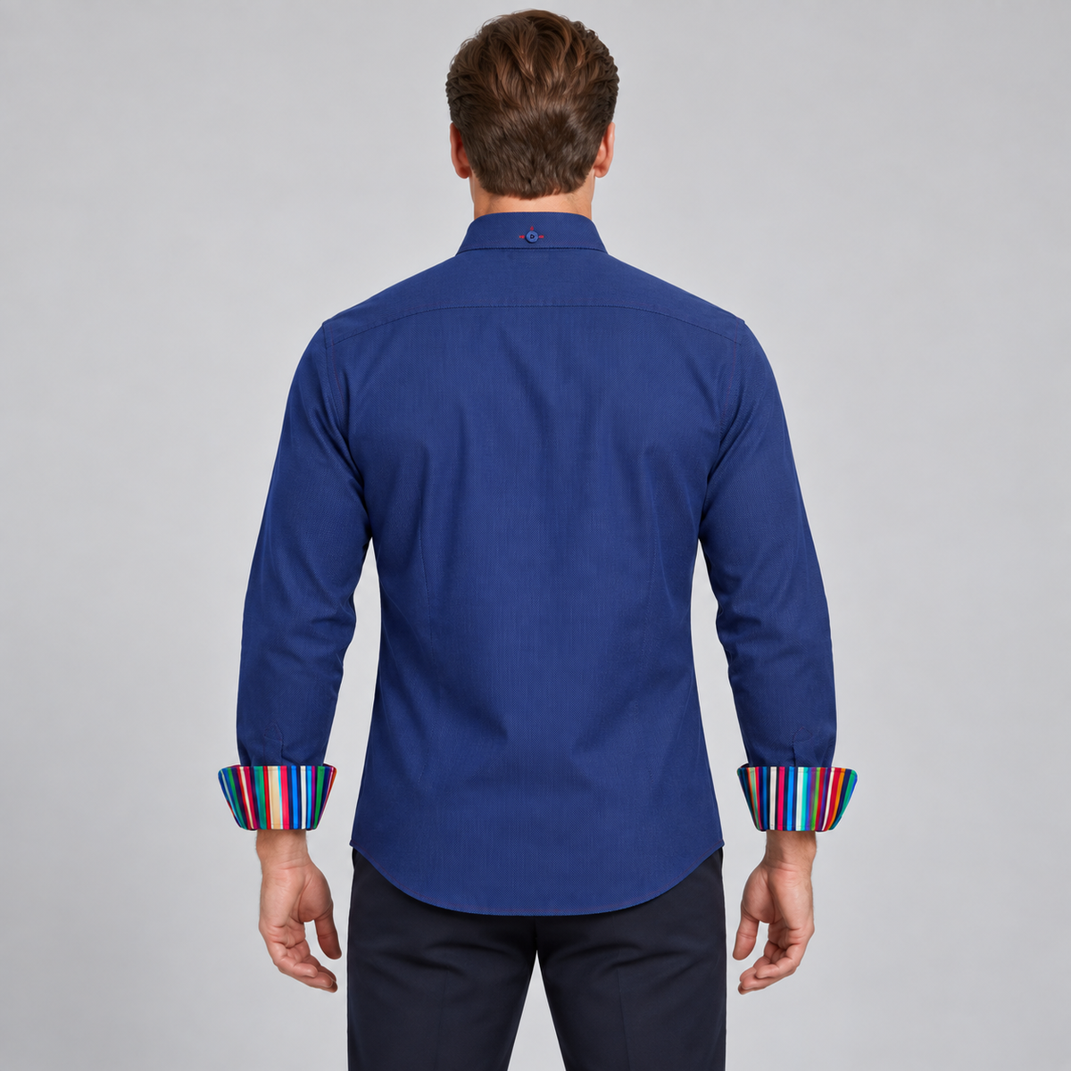 Claudio Lugli Navy Shirt with Stripe Collar Cuffs in Navy