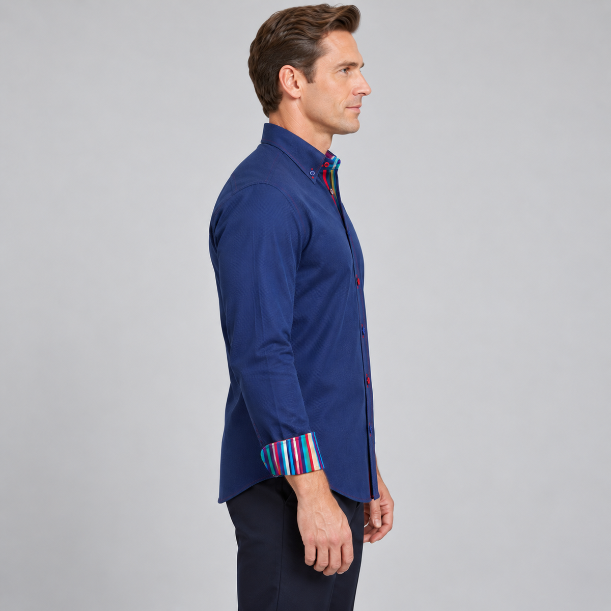 Claudio Lugli Navy Shirt with Stripe Collar Cuffs in Navy