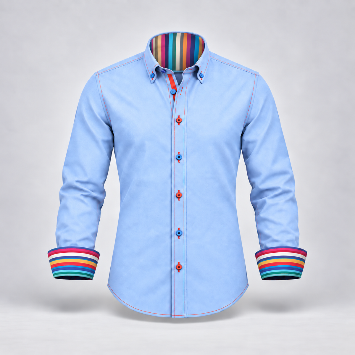 Claudio Lugli Shirt with Stripe Collar Cuffs in Sky Blue