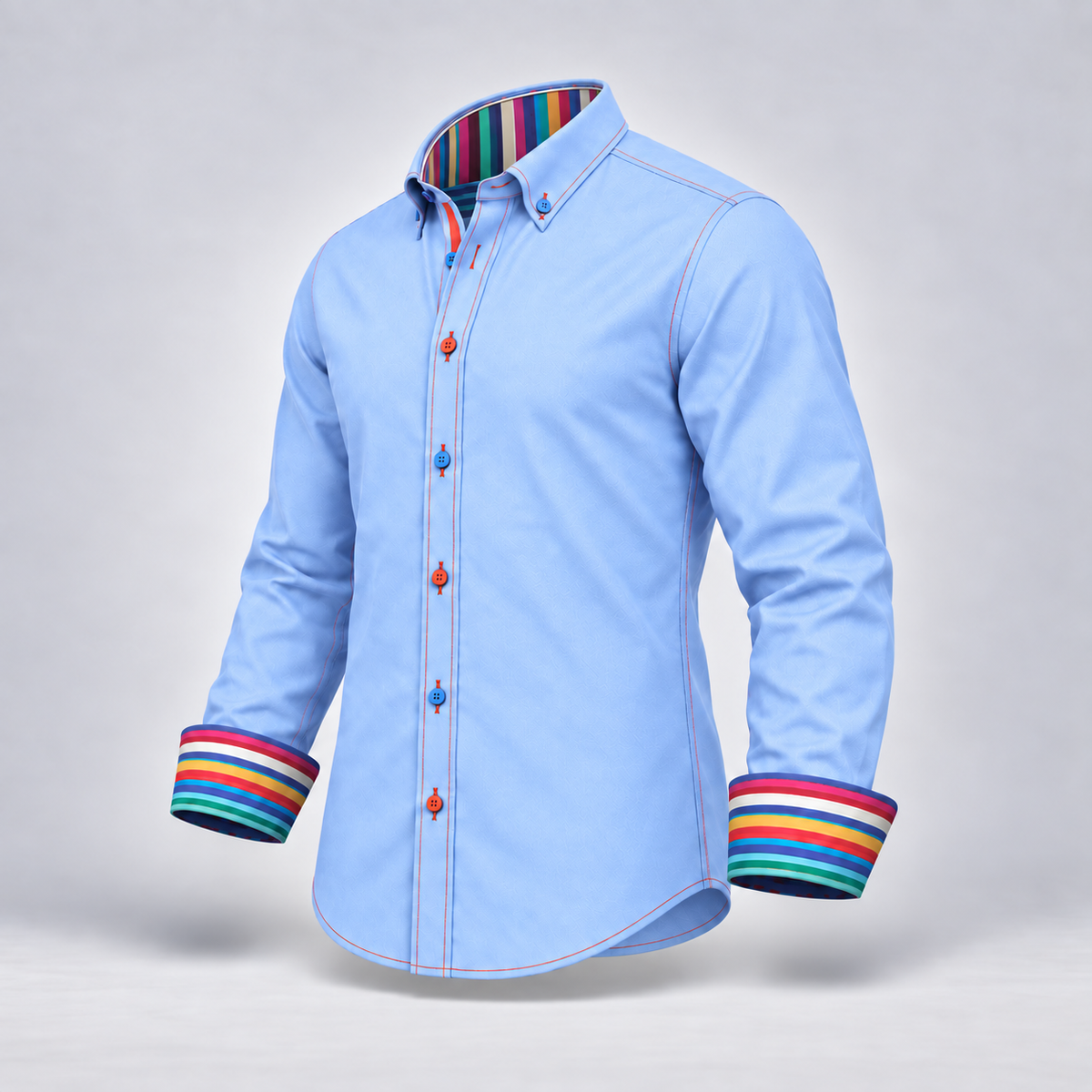 Claudio Lugli Shirt with Stripe Collar Cuffs in Sky Blue