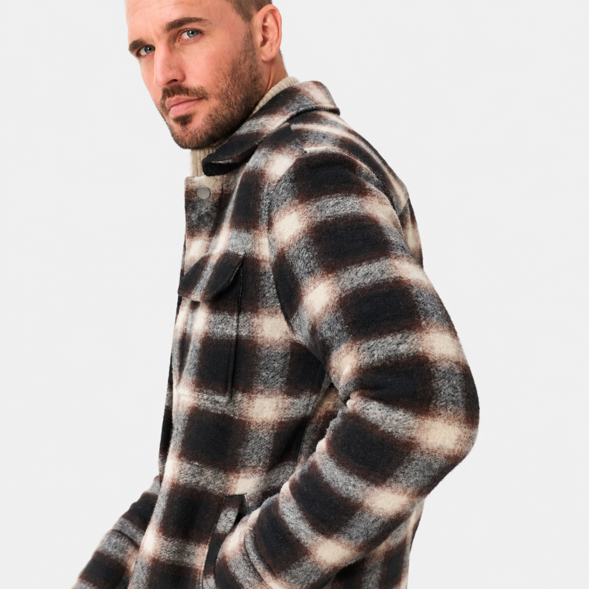 Brax Santiago Flannel Overshirt Shacket in Brown Check