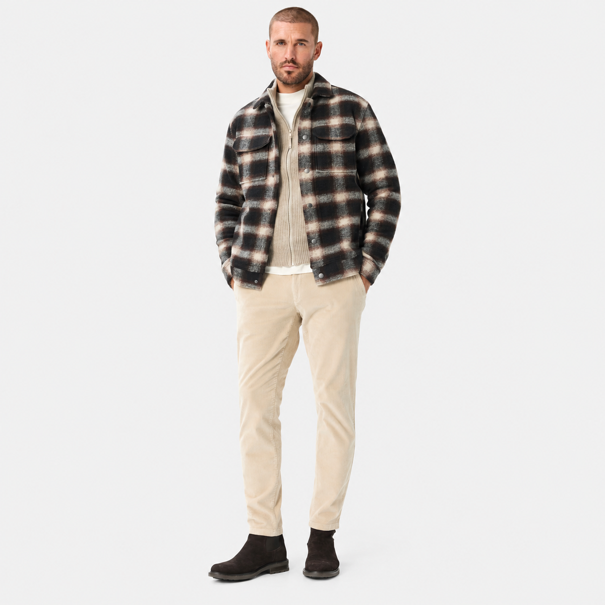 Brax Santiago Flannel Overshirt Shacket in Brown Check