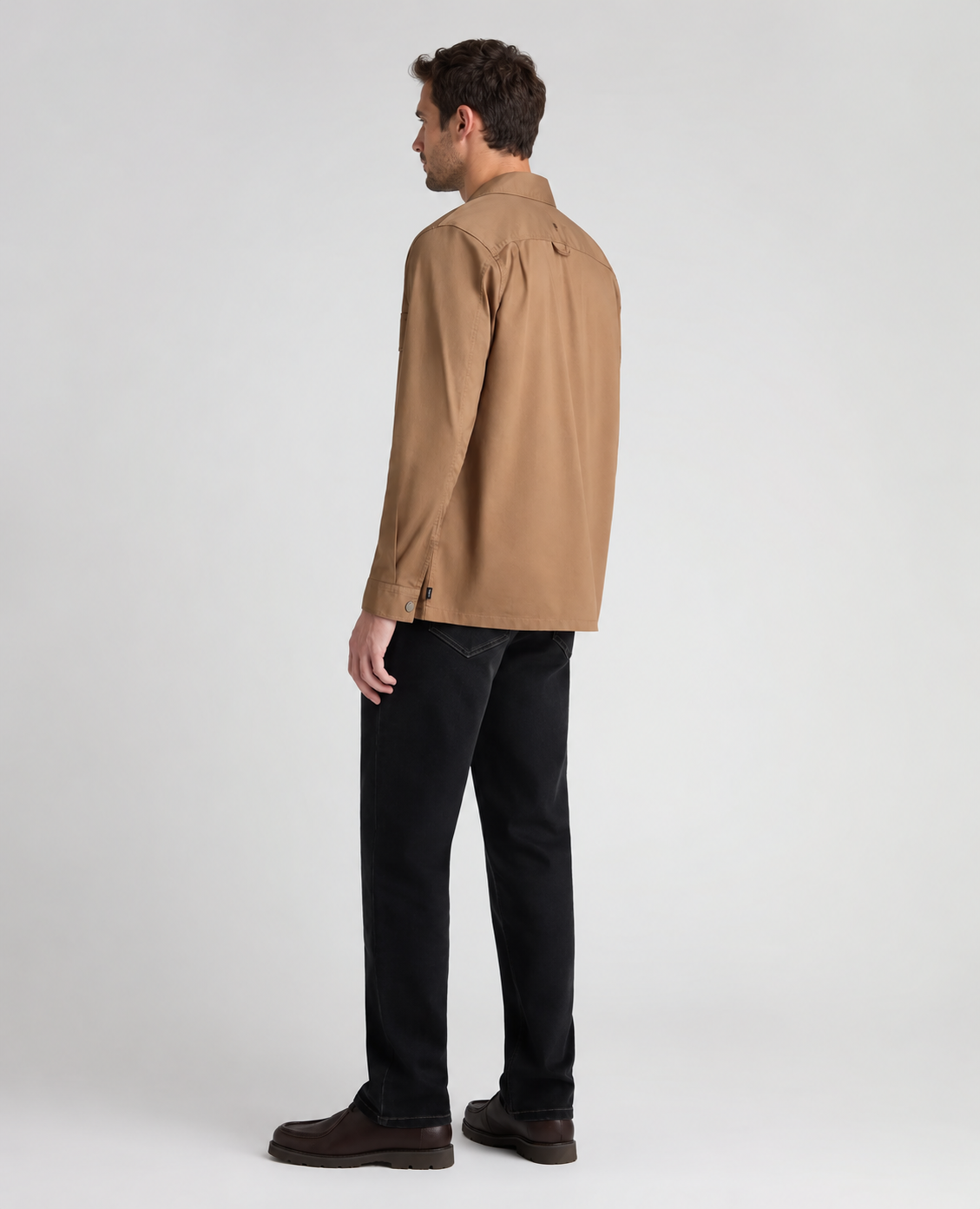 Remus Uomo Cotton Stretch Overshirt in Tan