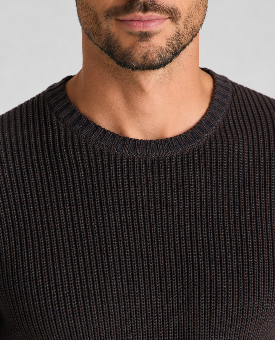 Remus Uomo Two-Tone Cotton Crew Sweater in Dark Brown 58896