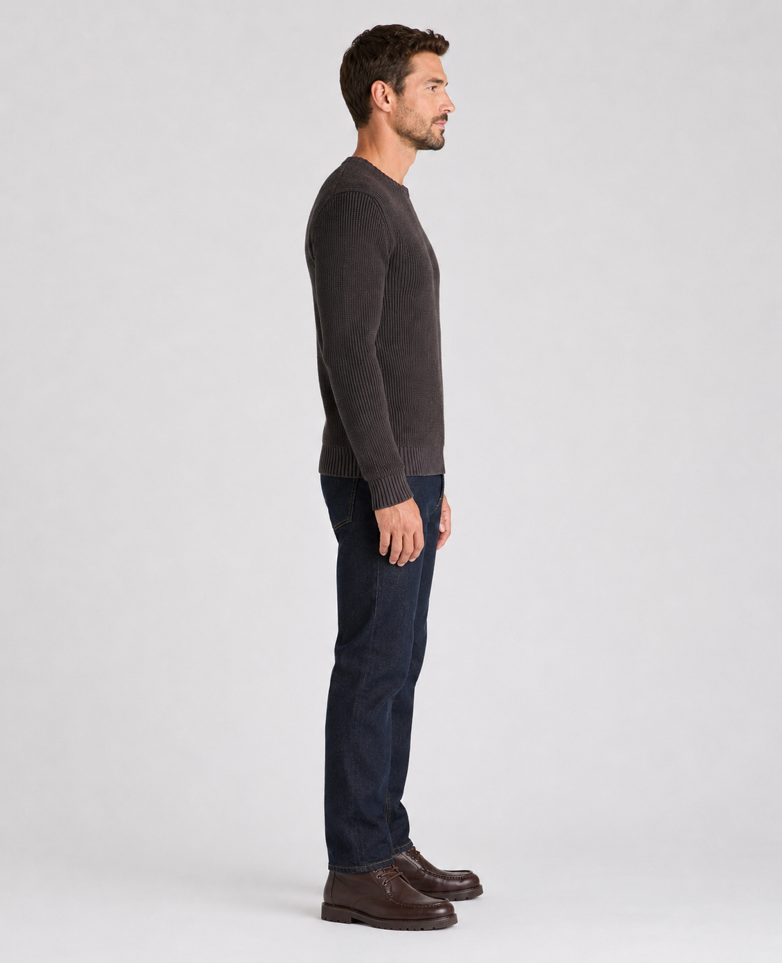 Remus Uomo Two-Tone Cotton Crew Sweater in Dark Brown 58896