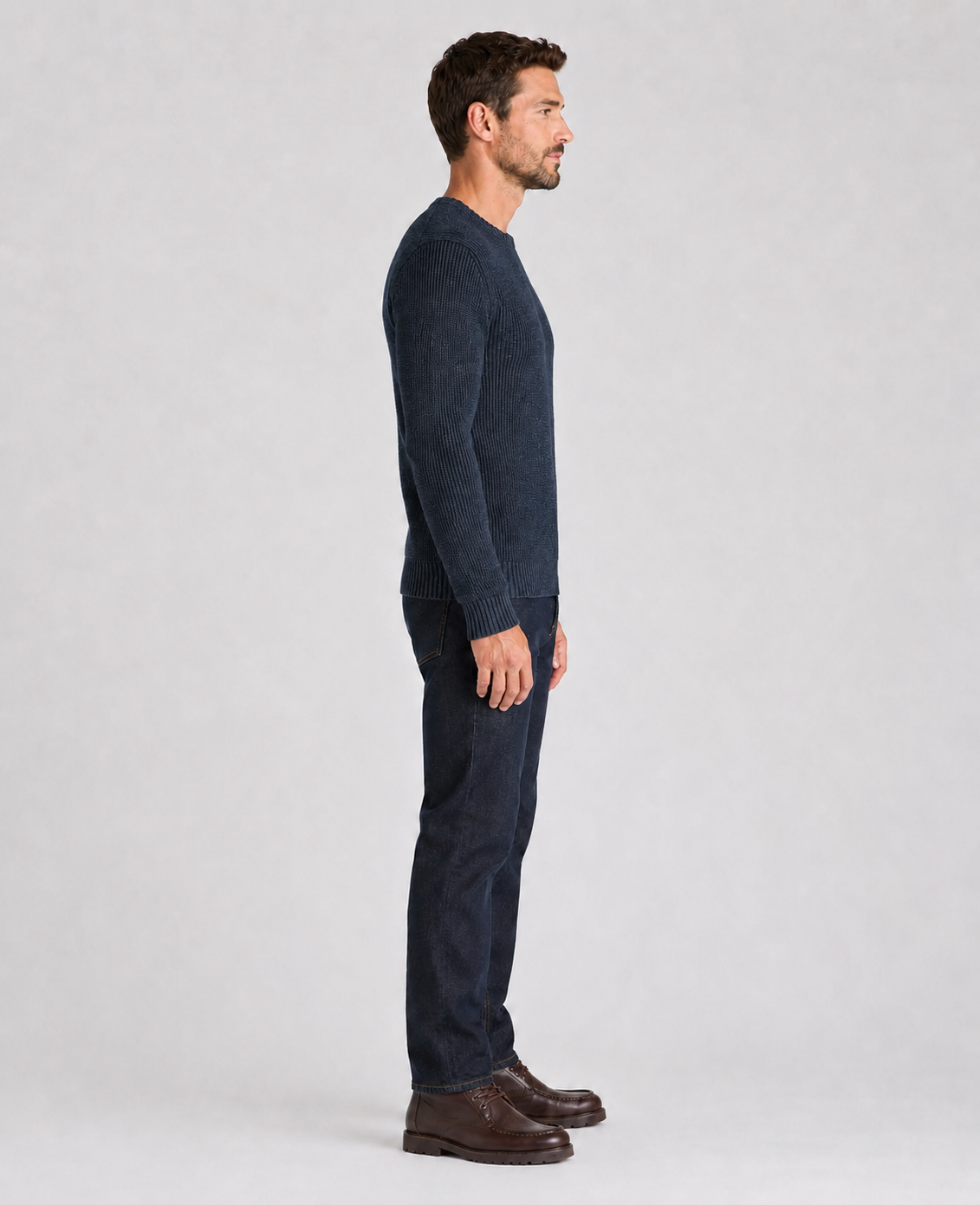 Remus Uomo Two-Tone Cotton Crew Sweater in Dark Blue 58896