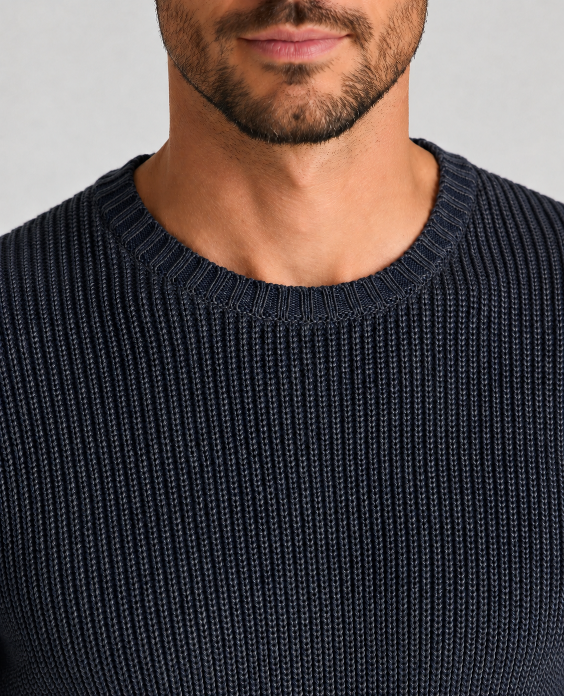 Remus Uomo Two-Tone Cotton Crew Sweater in Dark Blue 58896