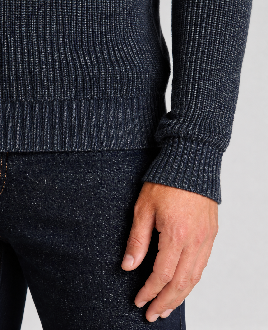 Remus Uomo Two-Tone Cotton Crew Sweater in Dark Blue 58896