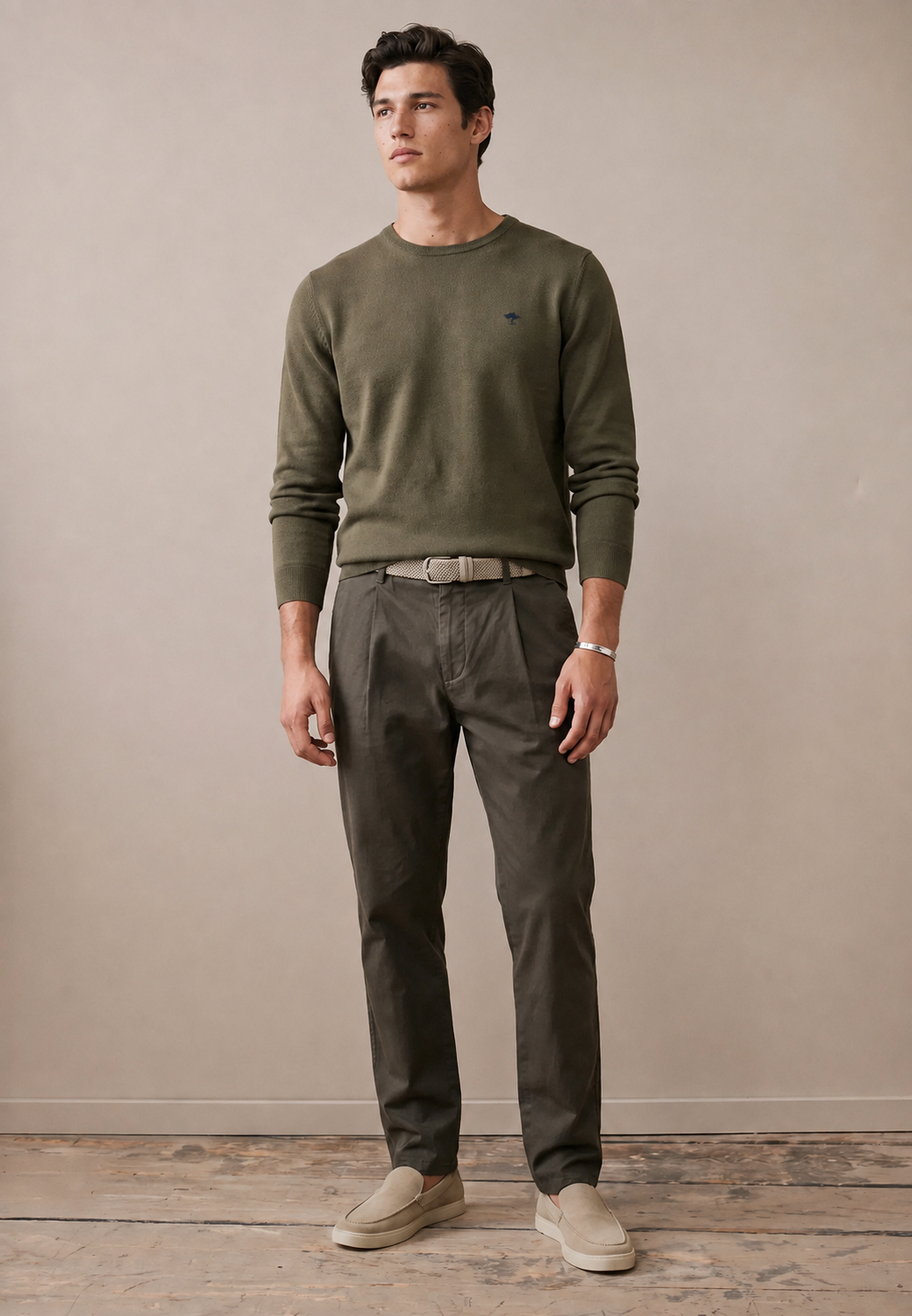 Fynch-Hatton Superfine Crew Sweater in Cypress Green