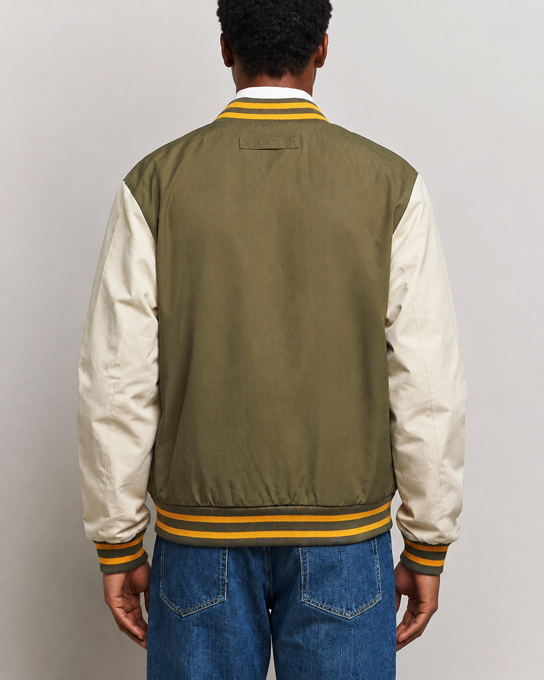 GANT Varsity Jacket in Olive Green and Soft Oat
