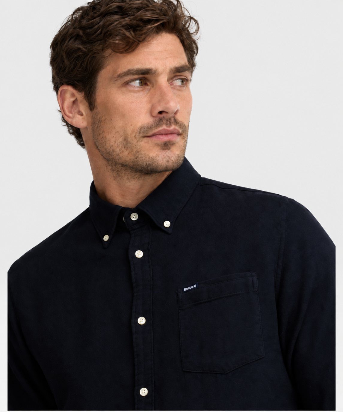 Barbour Buckley Tailored Herringbone Shirt in Navy