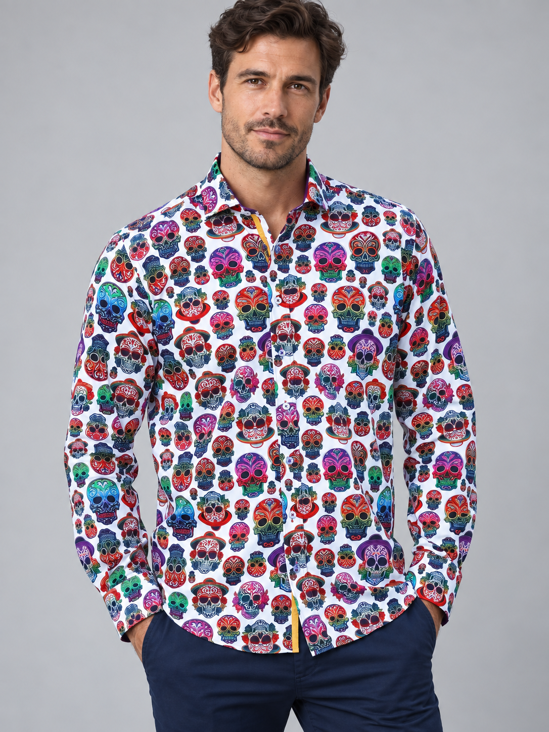 Claudio Lugli Embroidery Skulls Shirt in White CP8107