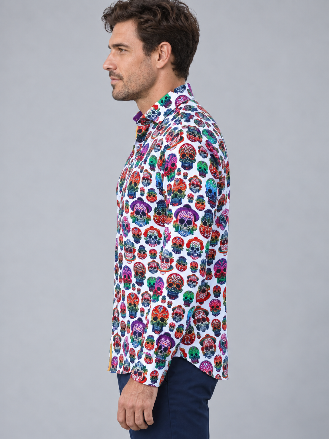 Claudio Lugli Embroidery Skulls Shirt in White CP8107