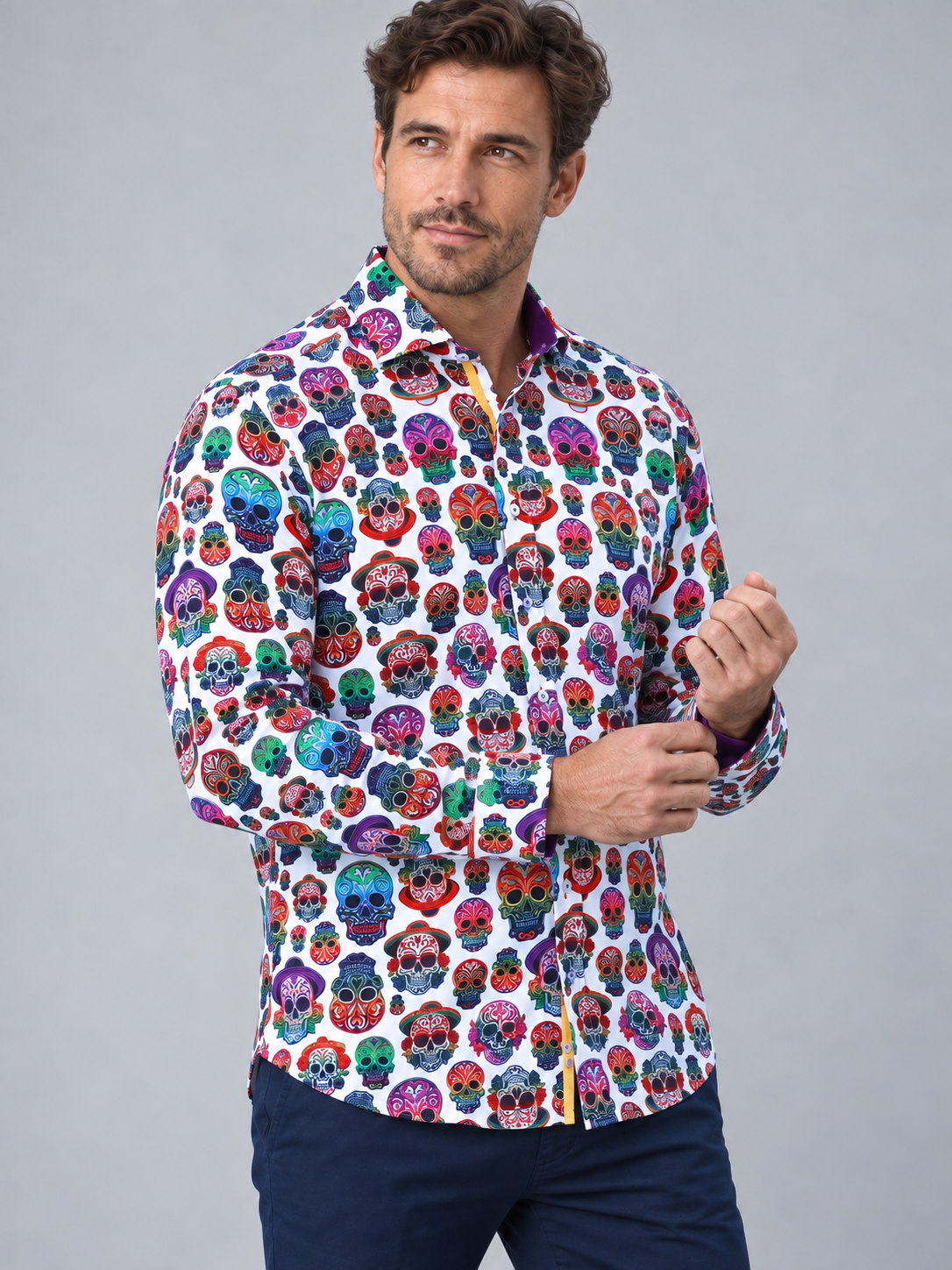 Claudio Lugli Embroidery Skulls Shirt in White CP8107