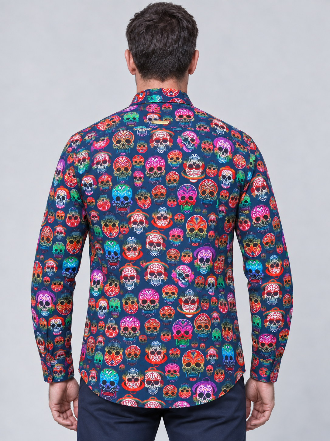 Claudio Lugli Embroidery Skulls Shirt in Navy CP8107