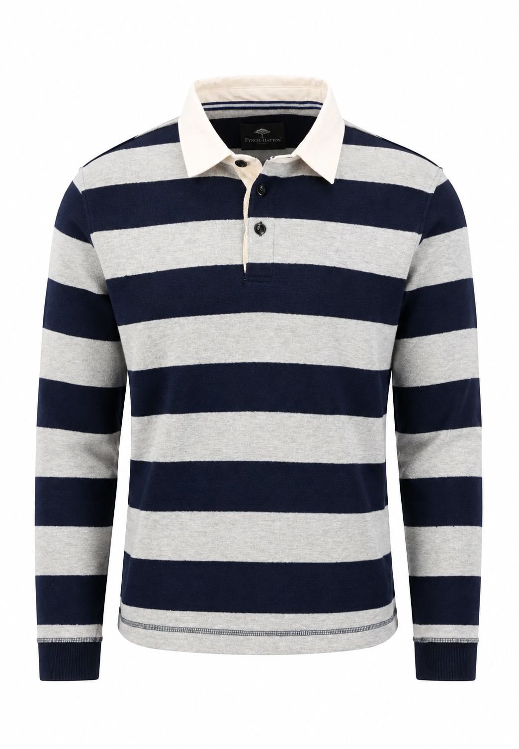 Fynch-Hatton Cotton Striped Rugby Shirt with Polo Collar