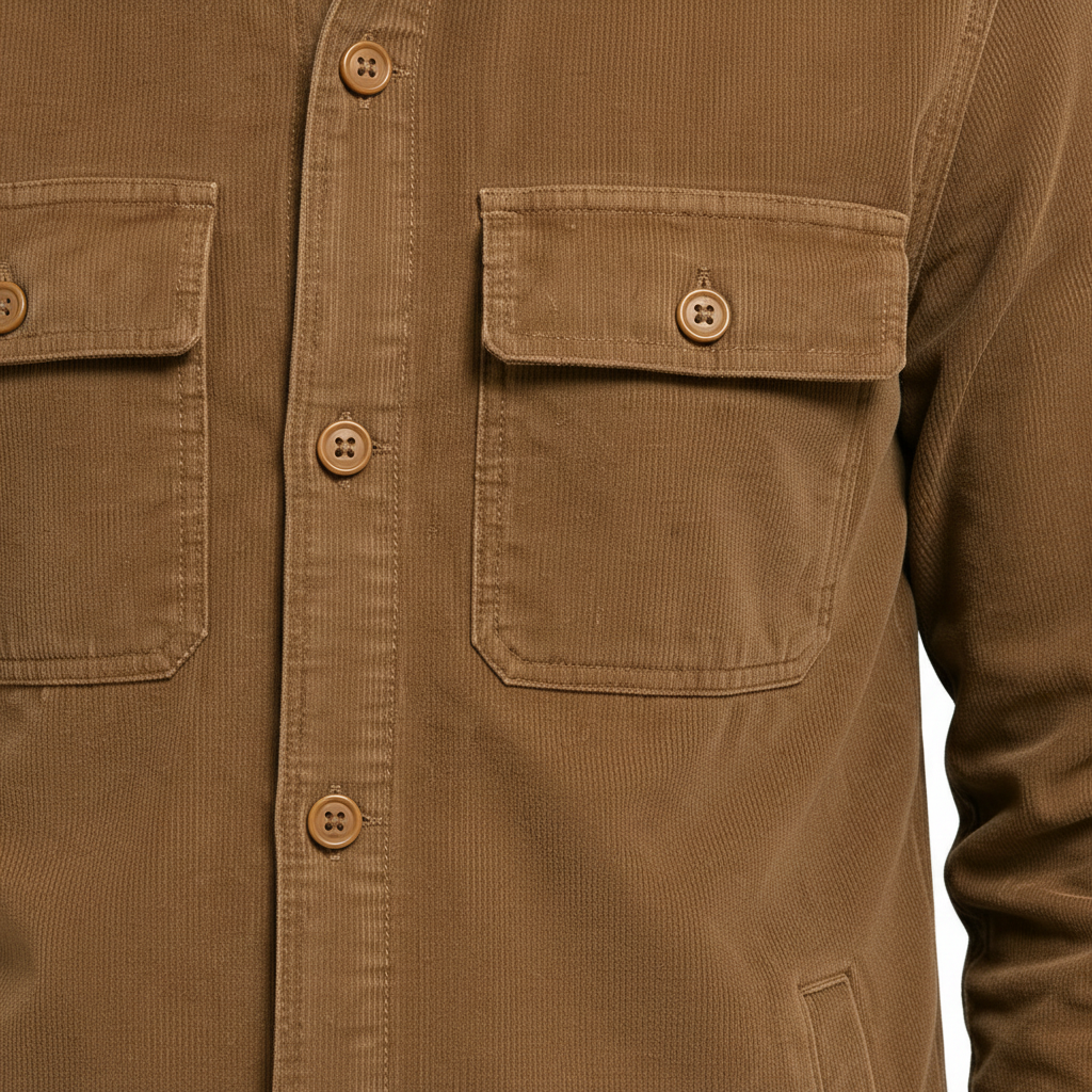 Barbour Tartan Trimmed Cord Overshirt Shacket in Sandstone