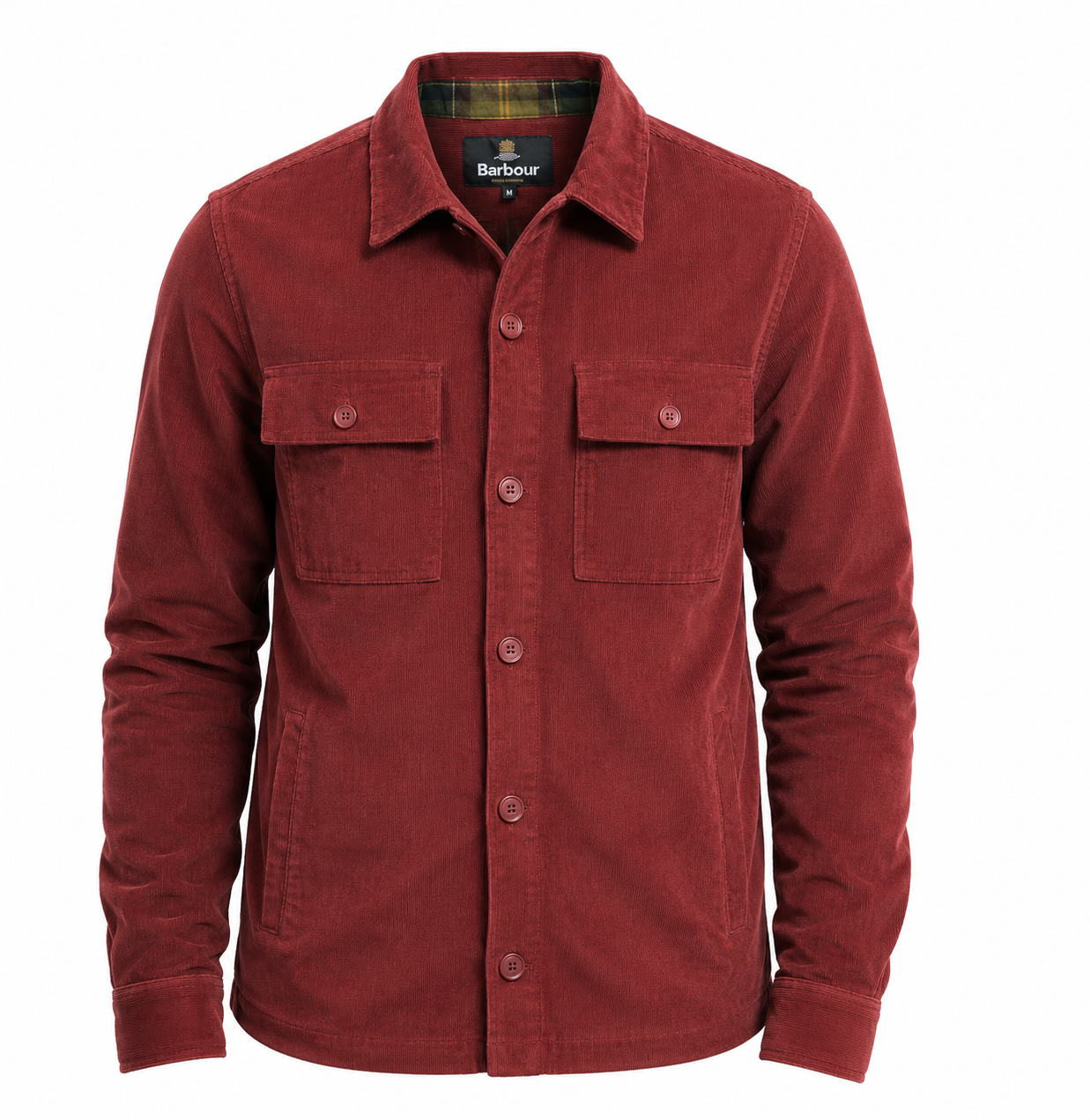 Barbour Tartan Trimmed Cord Overshirt Shacket in Russet Brown