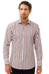 Man wearing a red and white striped shirt on a white background