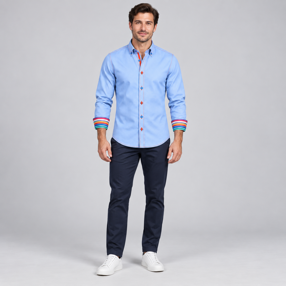 Claudio Lugli Shirt with Stripe Collar Cuffs in Sky Blue