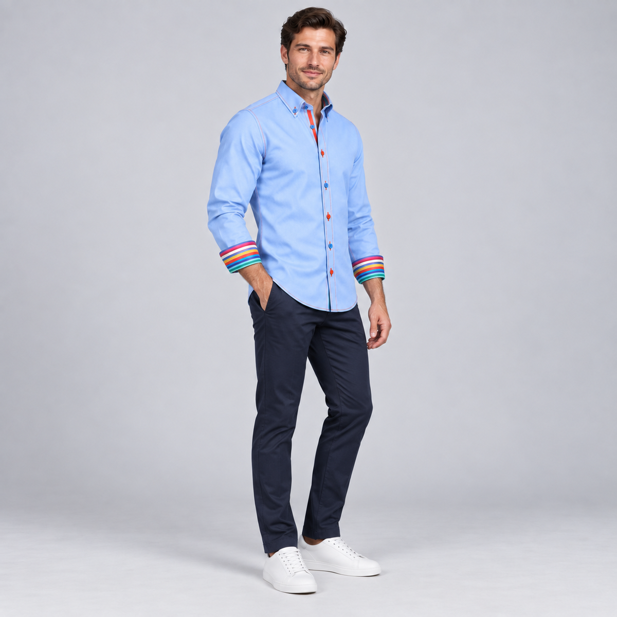 Claudio Lugli Shirt with Stripe Collar Cuffs in Sky Blue