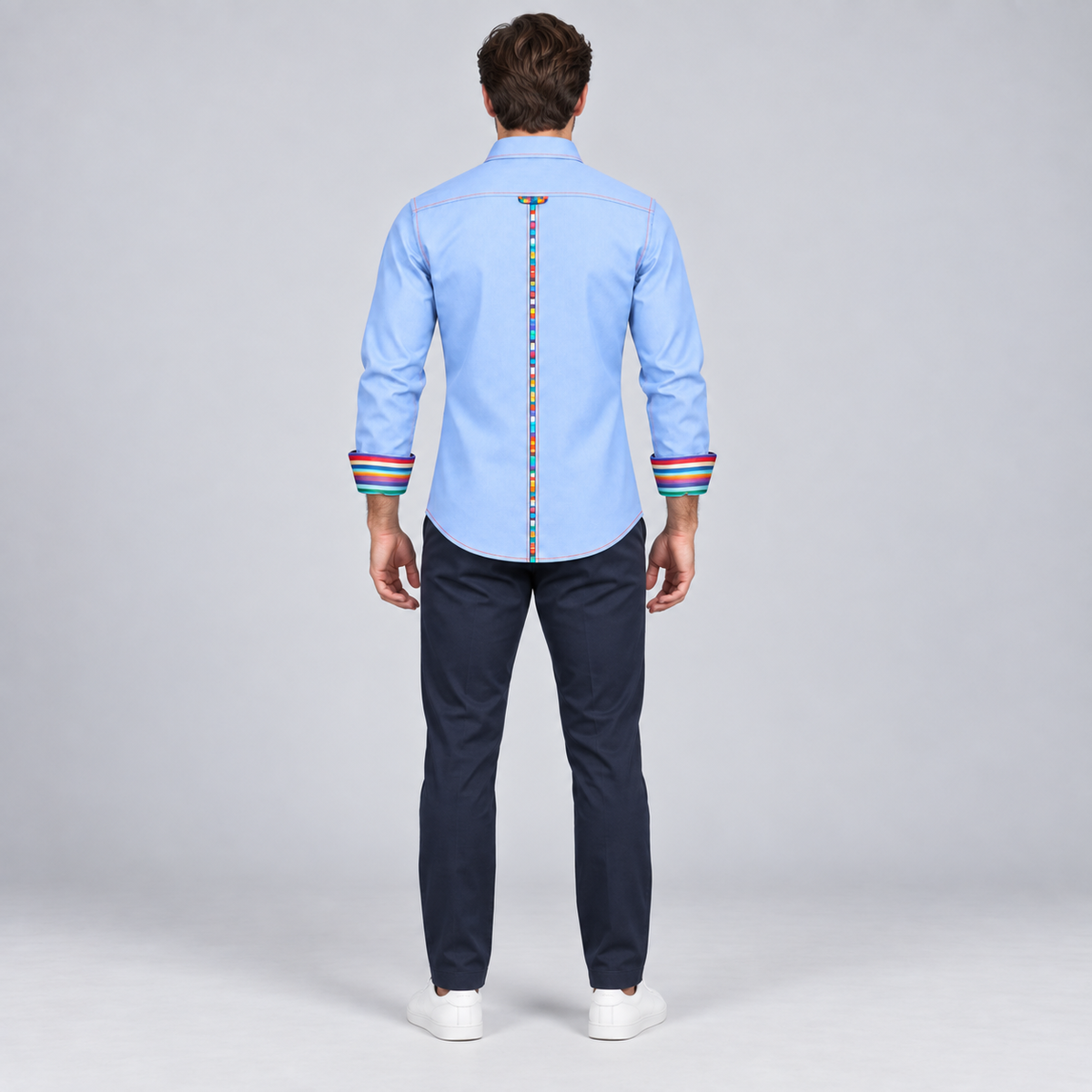 Claudio Lugli Shirt with Stripe Collar Cuffs in Sky Blue