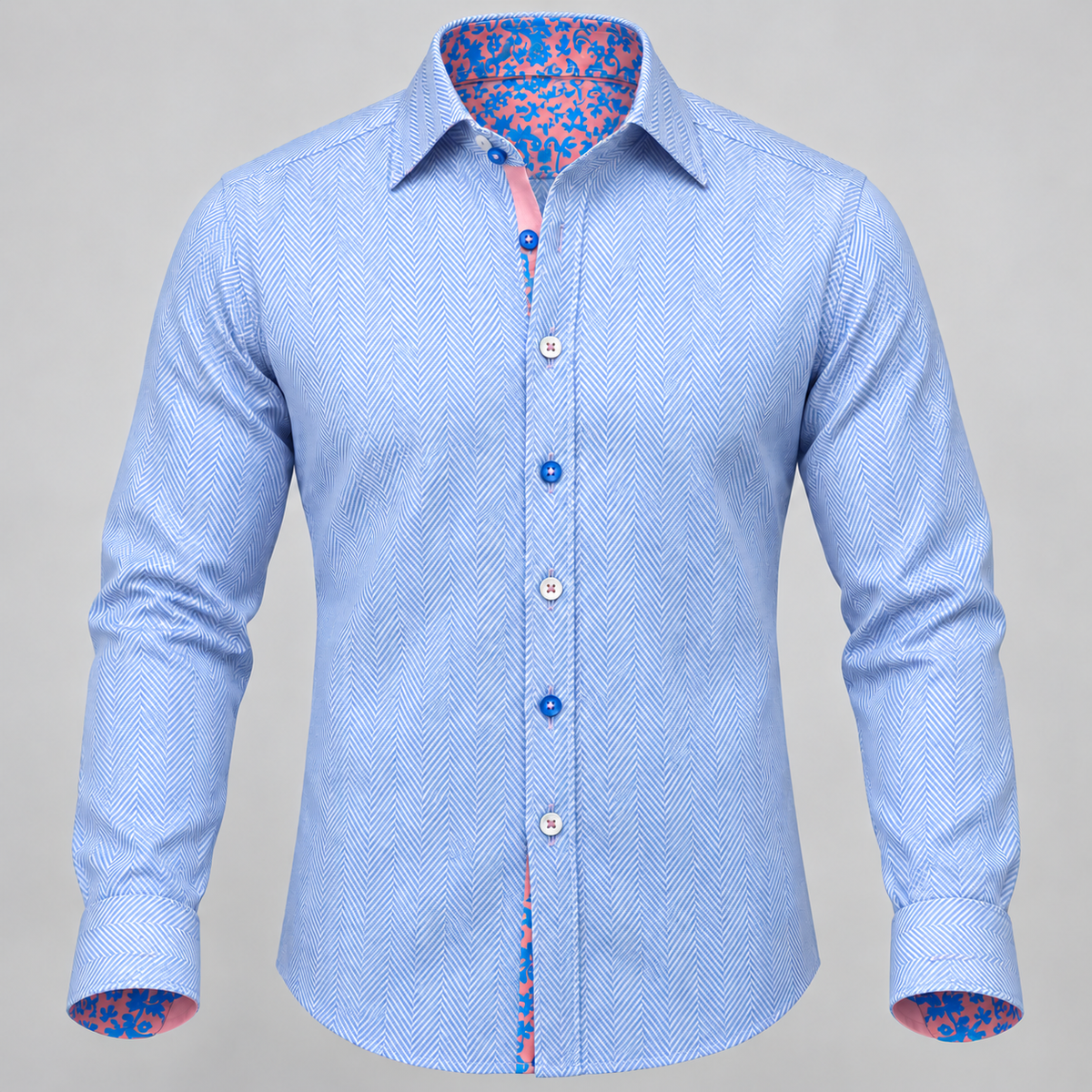 Claudio Lugli Herringbone Print With Trim Detail in Sky