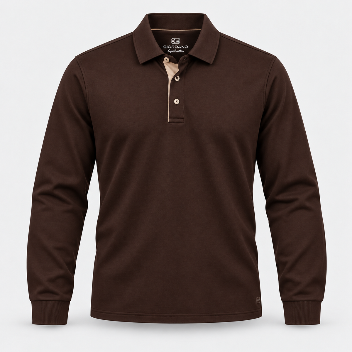 Giordano Luke Liquid Cotton Long Sleeve Polo in Dark Brown