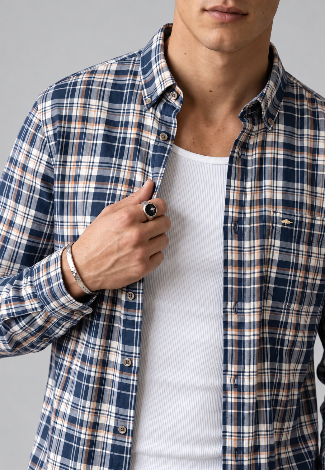 Fynch-Hatton Supersoft Cotton Check Shirt in Blue