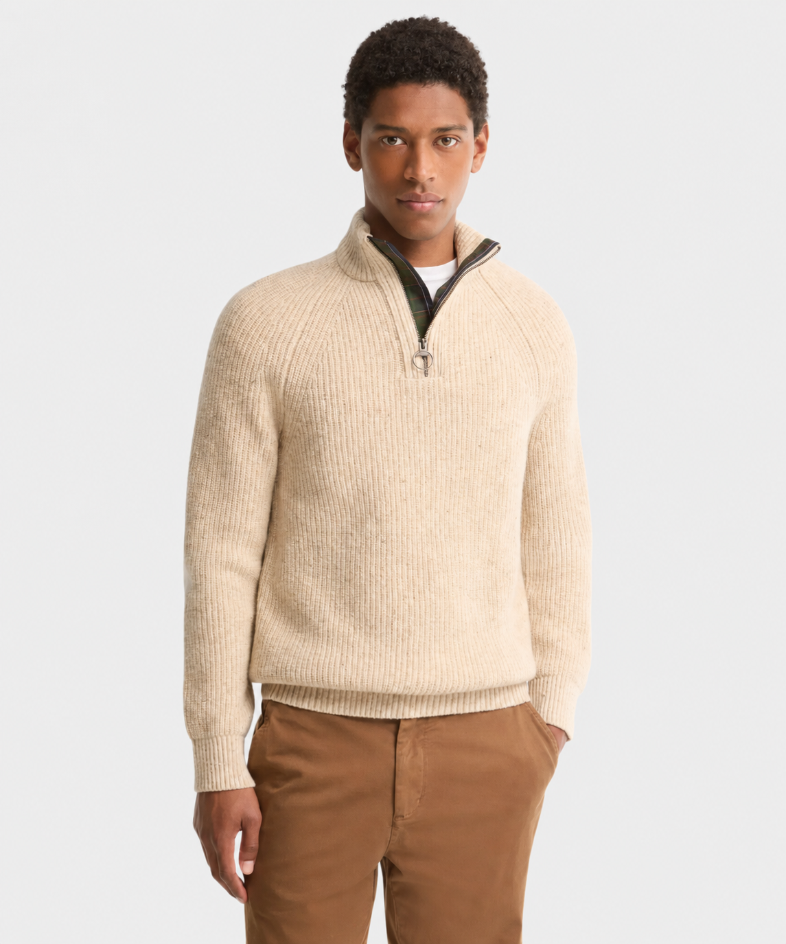 Barbour Essentials Fleck Half Zip Jumper in Pearl
